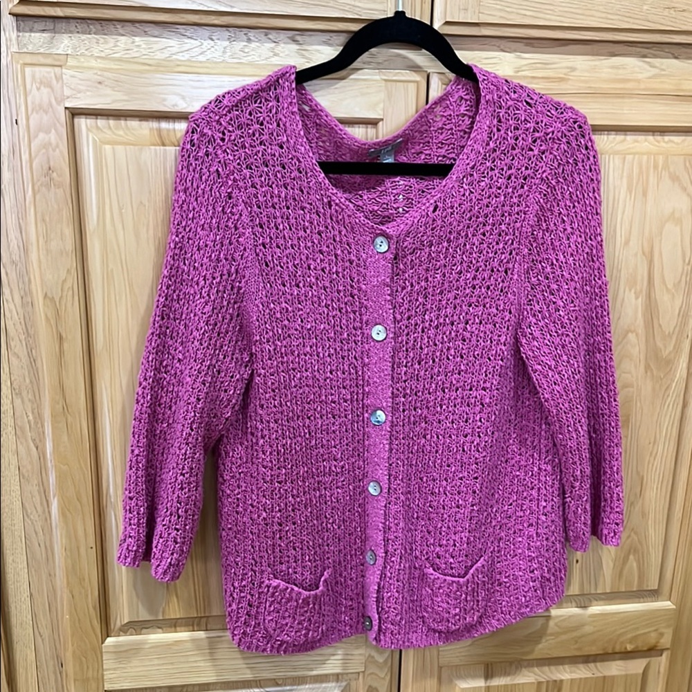 J.Jill Loose Weave Rose Cardigan L